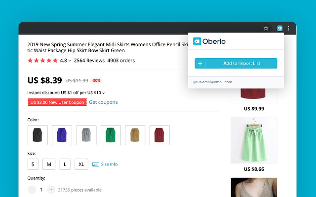 oberlo chrome extension